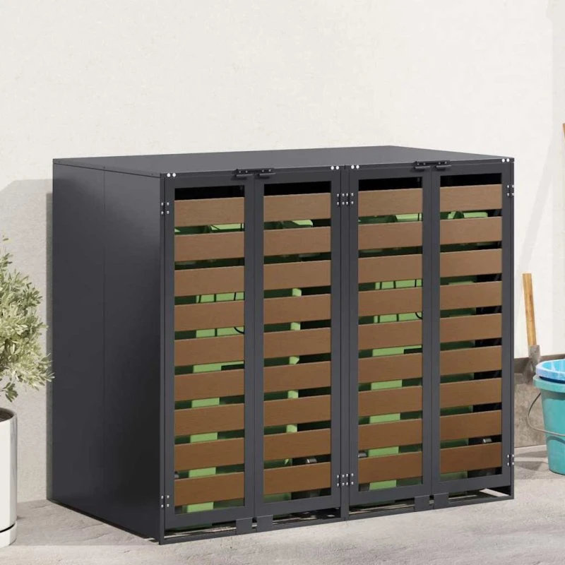 vidaXL Wheelie Bin Opbevaring 3 containere Antracit Stål