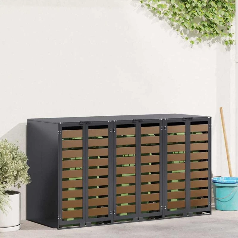 vidaXL Wheelie Bin Opbevaring 3 containere Antracit Stål