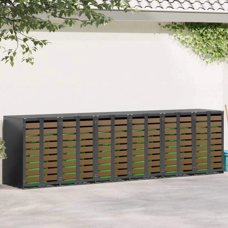 vidaXL Wheelie Bin Opbevaring 3 containere Antracit Stål
