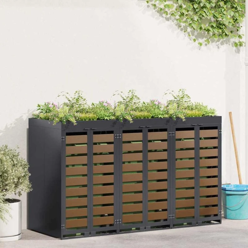 vidaXL Wheelie Bin Opbevaring 3 containere Antracit Stål