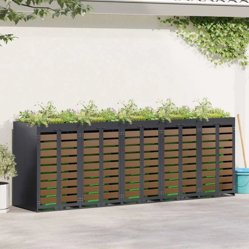 vidaXL Wheelie Bin Opbevaring 3 containere Antracit Stål