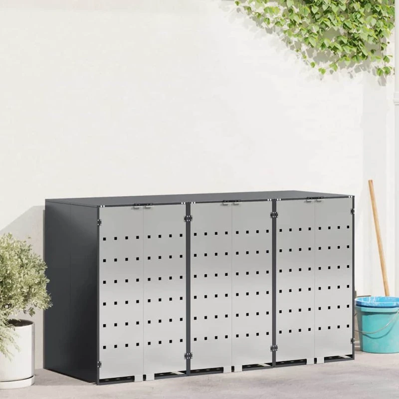 vidaXL 3-Container Wheelie Bin Opbevaring, Antracit, Stål