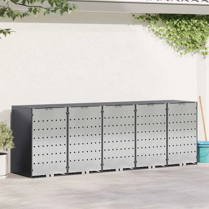 vidaXL Wheelie Bin Opbevaring 3 containere Antracit Stål