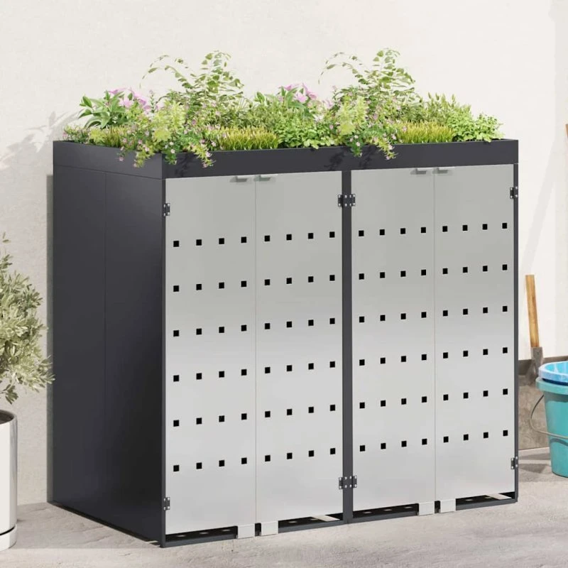 vidaXL Wheelie Bin Opbevaring 3 containere Antracit Stål