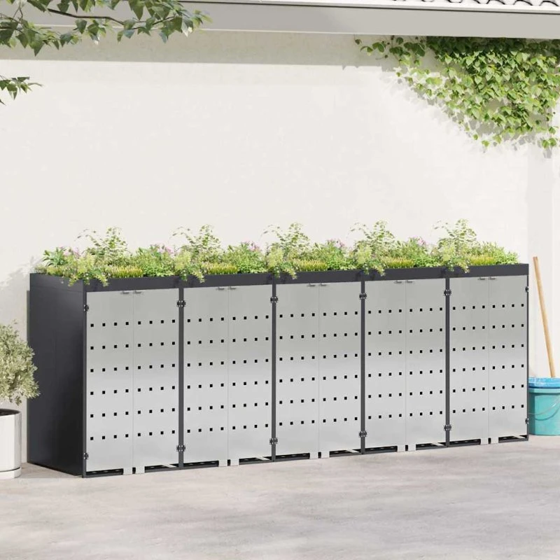 vidaXL 3-Container Wheelie Bin Opbevaring, Antracit, Stål