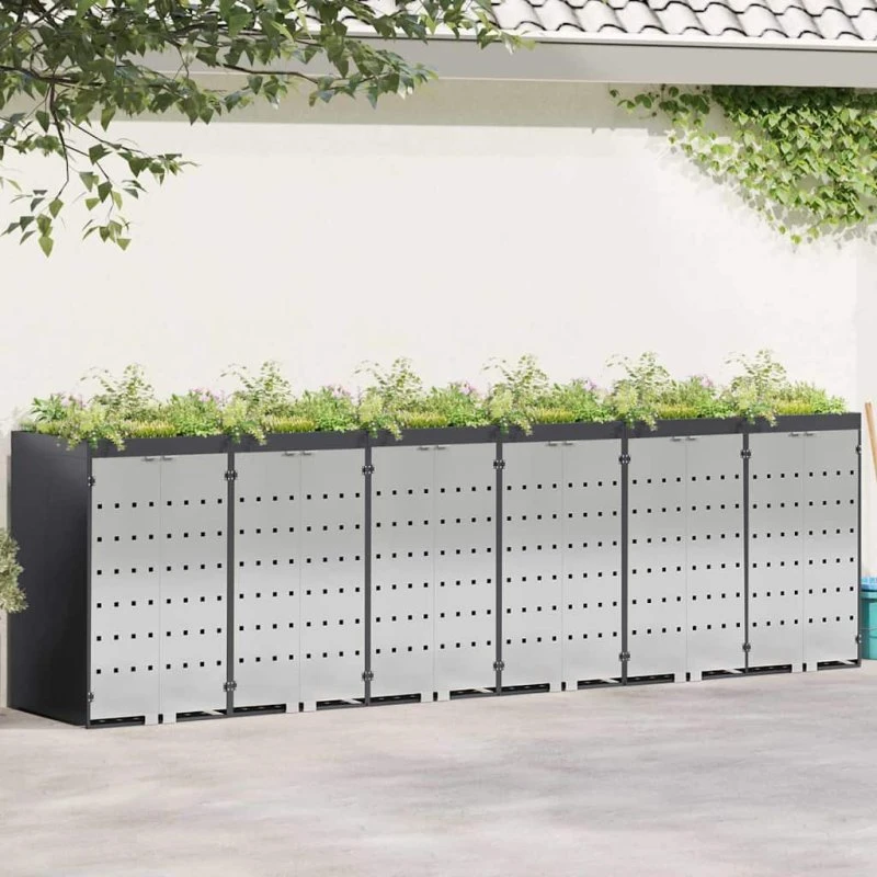 vidaXL Wheelie Bin Opbevaring 3 containere Antracit Stål