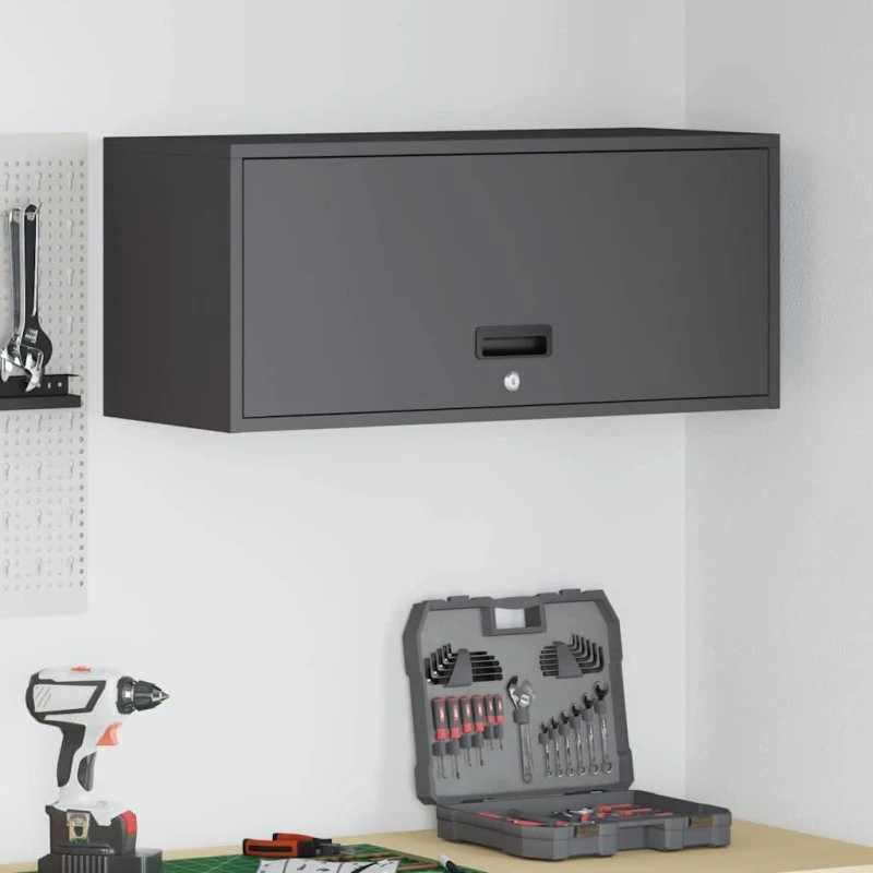 vidaXL Vægbeslag til Garage 80 x 33 x 35 cm Sort Pulverlakeret Stål