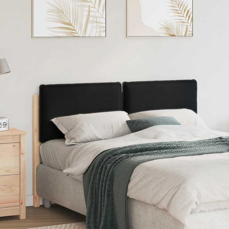 vidaXL Polstret Sengegavl 160 cm Naturlig/Sort Massiv Fyrretræ