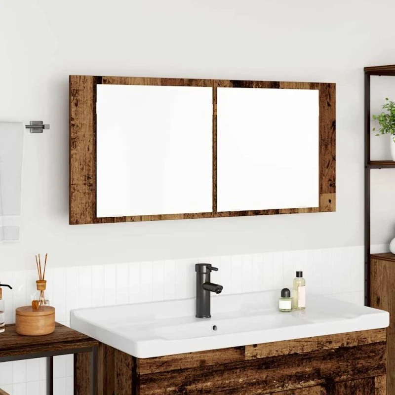 vidaXL LED Spejlskab Gammelt Træ 100x12x45 cm