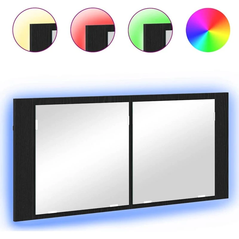 vidaXL LED Spejlskab Sort 100 x 12 x 45 cm Træ