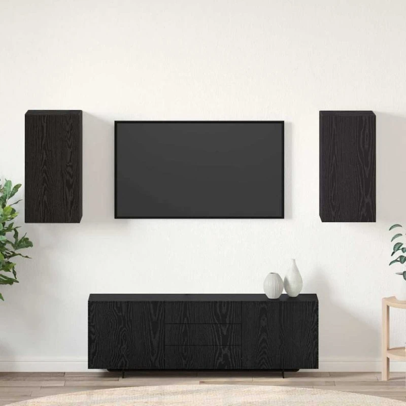 vidaXL Væg TV Skab 2 pcs Sort Konstrueret Træ 30,5 x 30 x 60 cm