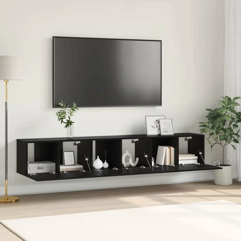 vidaXL TV-møbelsæt 3 stk, Sort, 60 x 30 x 30 cm, Konstrueret træ