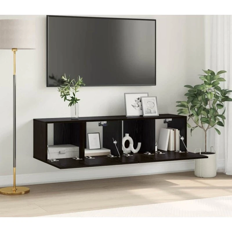 vidaXL TV-møbelsæt 2 stk, Sort, 60 x 30 x 30 cm, Konstrueret træ