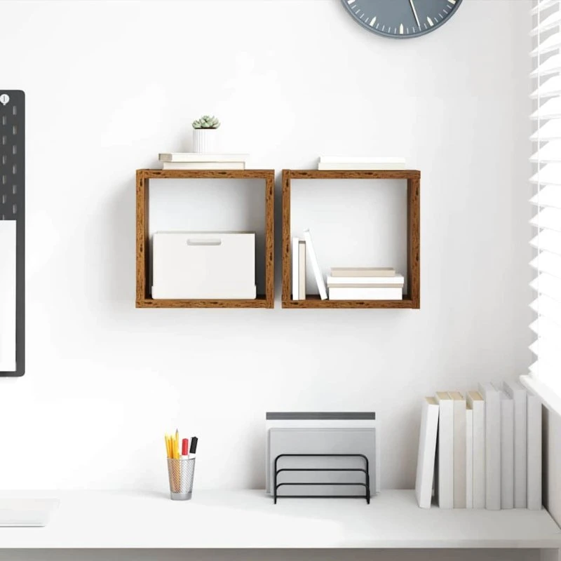 vidaXL Væghylder 2 stk Gammelt træ 26 x 15 x 26 cm Konstrueret træ