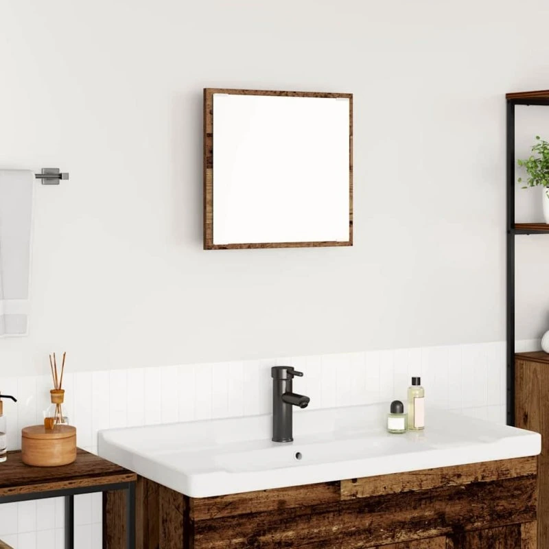 vidaXL LED badeværelsesspejl med spejllys, gammelt træ, 40 x 37 x 8,5 cm