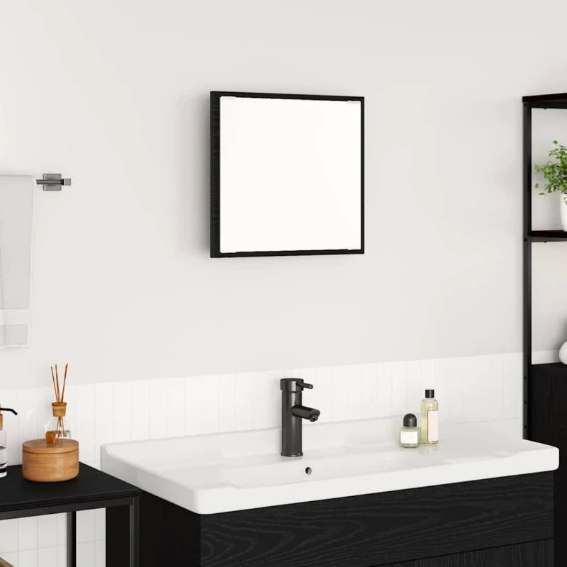 vidaXL LED badeværelsesspejl, sort, 40 x 37 x 8,5 cm, trækonstruktion