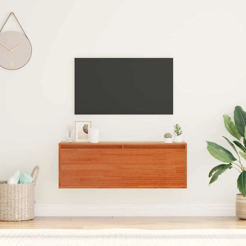 vidaXL Vægskab med hylde, Voks brun, 100 x 30 x 35 cm, massivt fyrretræ