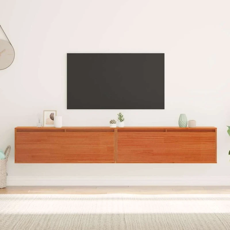 vidaXL Vægskab 100x30x35 cm Voks brun Massiv fyrretræ