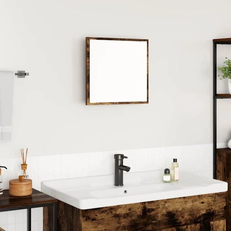 vidaXL LED badeværelsesspejl, røget glas, 40 x 37 x 8,5 cm, trækonstruktion