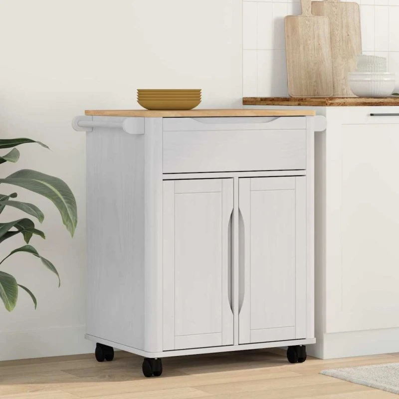 vidaXL Køkkenvogn FLORO Hvid 72,5 x 45 x 80 cm Massivt Fyrretræ