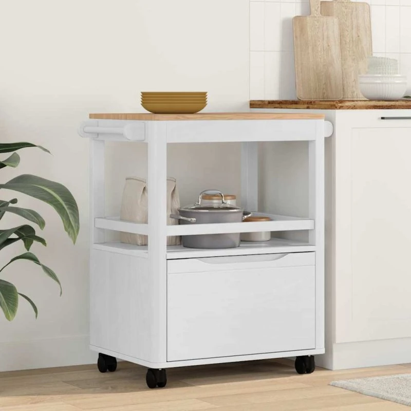 vidaXL Køkkenvogn FLORO Hvid 72,5 x 45 x 80 cm Massivt fyrretræ