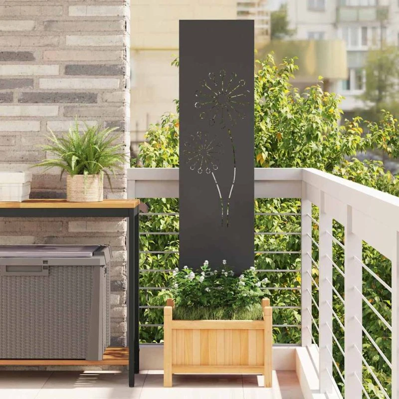 vidaXL Haveprivatlivsskærm Fretwork Sort 32 x 140 cm Koldvalset stål