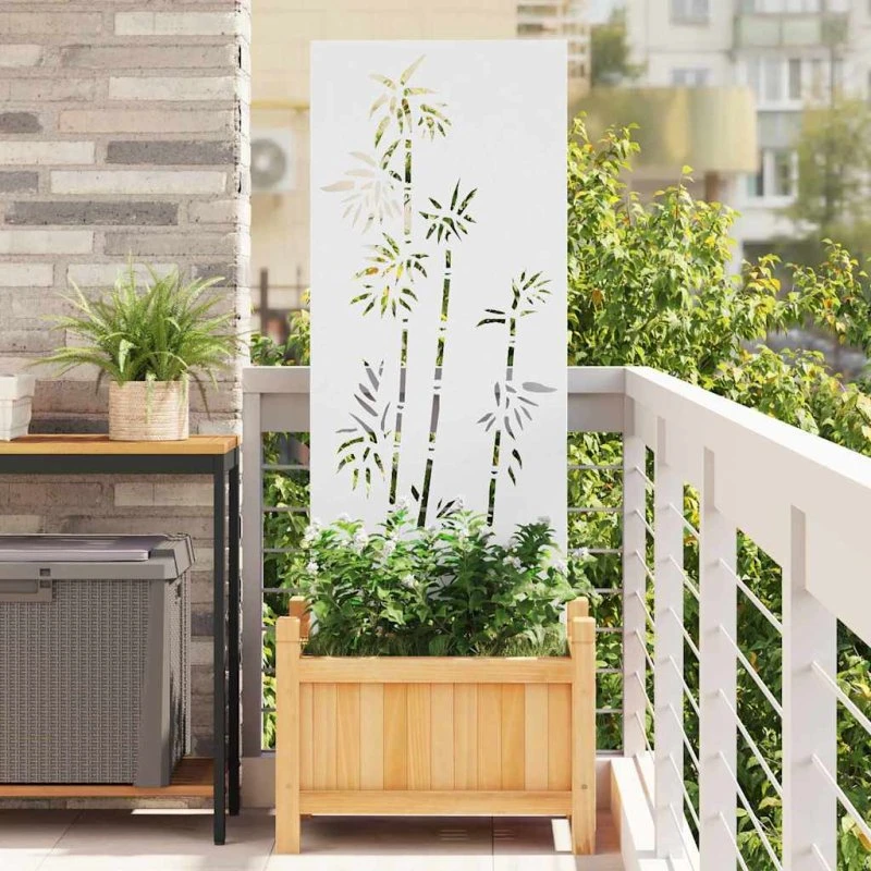 vidaXL Haveprivatlivsskærm Blomstret Hvid 50 x 140 cm Koldvalset Stål