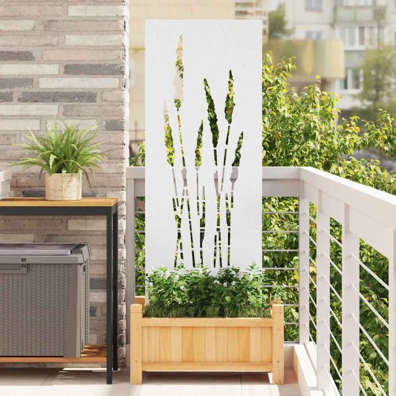 vidaXL Haveprivatlivsskærm Blomstret Hvid 50 x 140 cm Koldvalset Stål