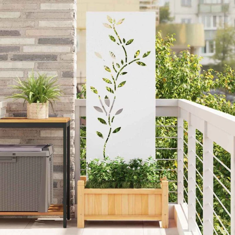 vidaXL Haveprivatlivsskærm Blomstret Hvid 50 x 140 cm Koldvalset Stål