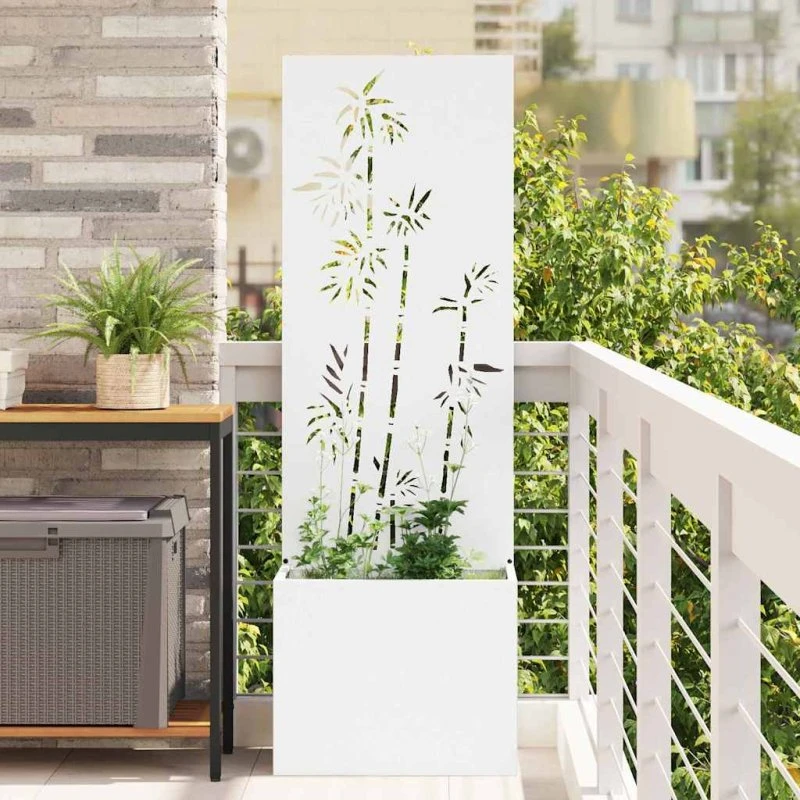 vidaXL Haveprivatlivsskærm Blomstret Hvid 50 x 150 cm Koldvalset Stål