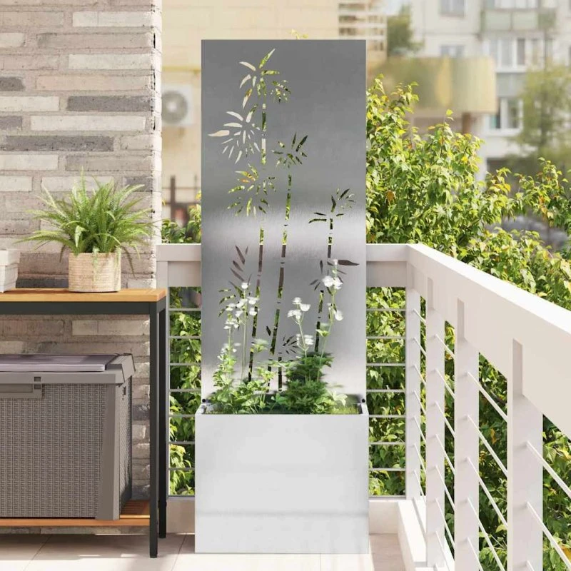 vidaXL Haveprivatlivsskærm Blomstret Sølv 50 x 150 cm Rustfrit Stål