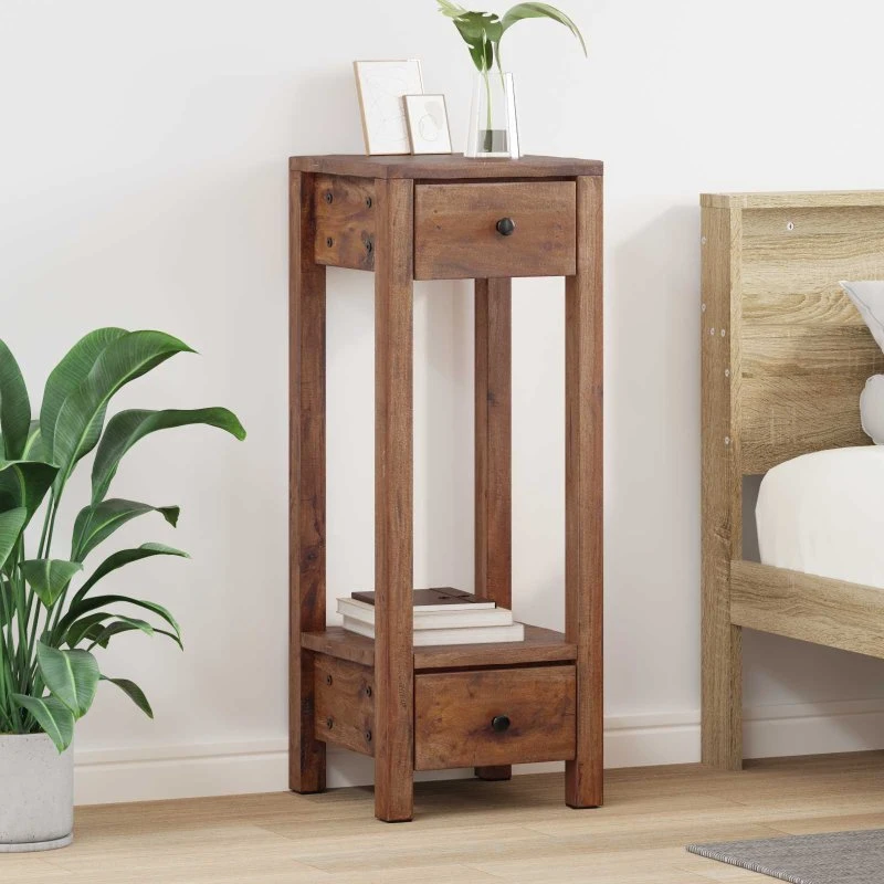 vidaXL Planteholder med skuffe Brun 30 x 30 x 80 cm Mahogni Træ
