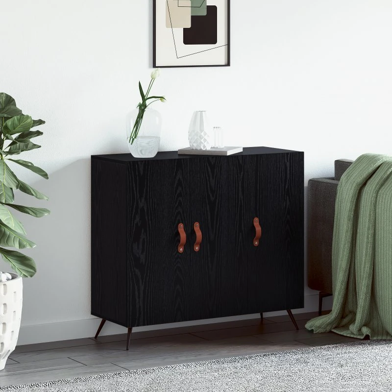 vidaXL Sideboard Sort 89,5 x 34 x 80 cm Konstrueret Træ