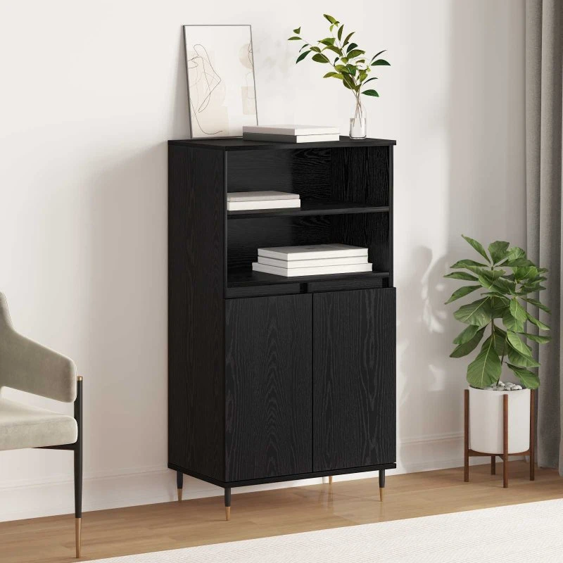 Hedon Highboard Sort 60 x 36 x 110 cm Konstrueret Træ