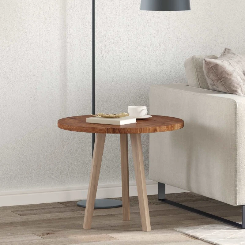 vidaXL Bordplade Lys Brun Ø60 x 2,5 cm Massivt Egetræ
