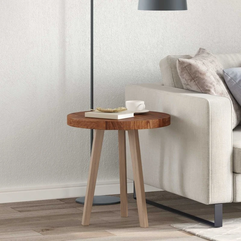vidaXL Bordplade Lys Brun Ø 50 x 4 cm Massivt Eg Træ
