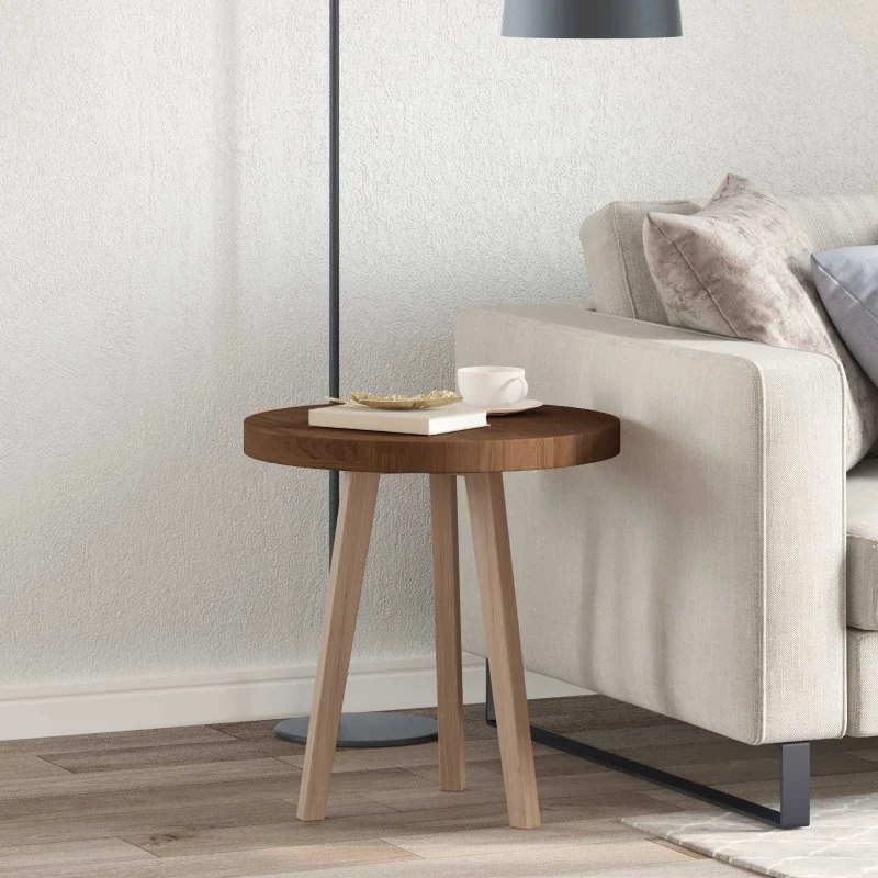 vidaXL Mørk Brun Rund Bordplade 50 x 4 cm Massivt Eg Træ