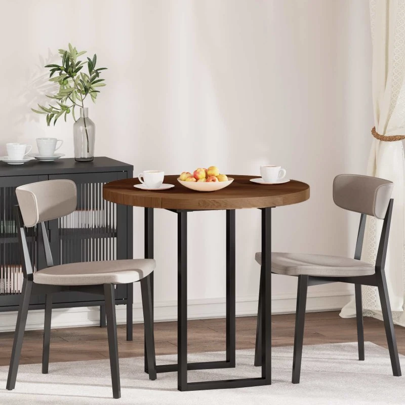 vidaXL Mørk Brun Rund Bordplade 80 x 4 cm Massivt Egetræ