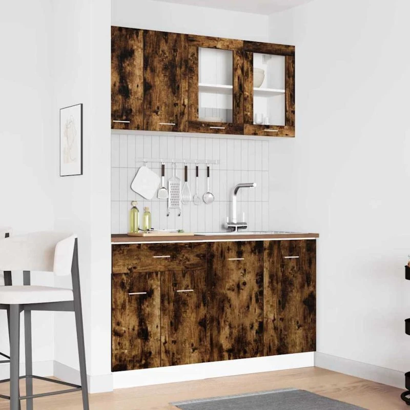 vidaXL Køkkenskabssæt Lyon 4 stk Røget eg 140 x 46 x 81,5 cm