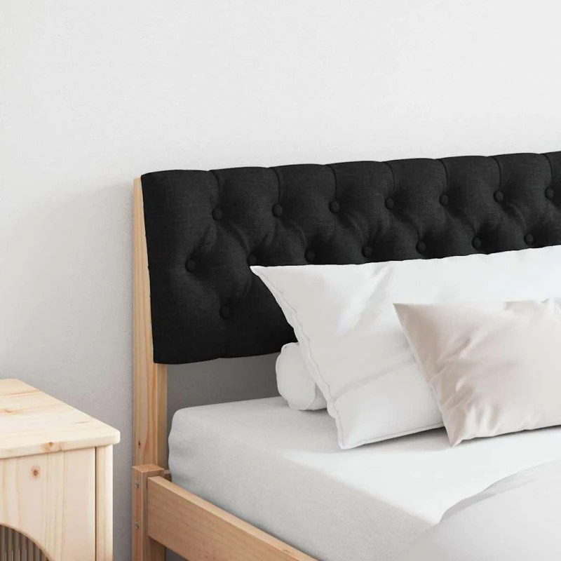 vidaXL Polstret Sengegavl Sort 180 cm Fyrretræ