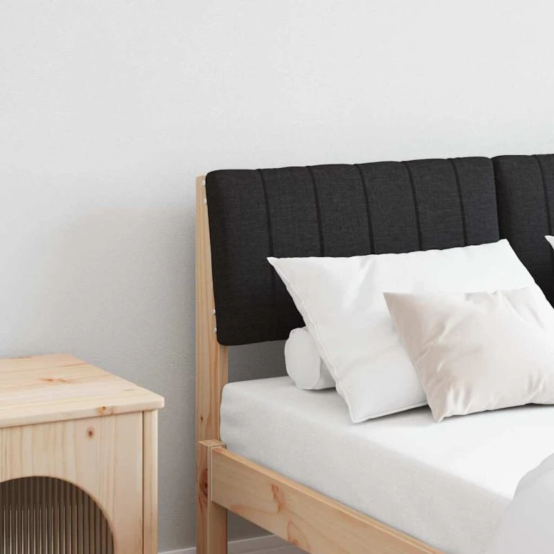 vidaXL Polstret Sengegavl Sort 120 cm Massiv Fyrretræ