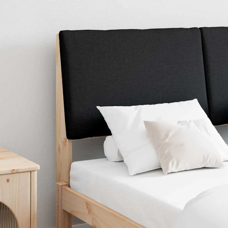 vidaXL Polstret Sengegavl Sort 150 cm Massiv Fyrretræ