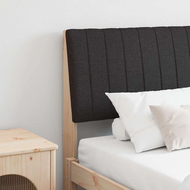 vidaXL Polstret Sengegavl Sort 180 cm Massiv Fyrretræ
