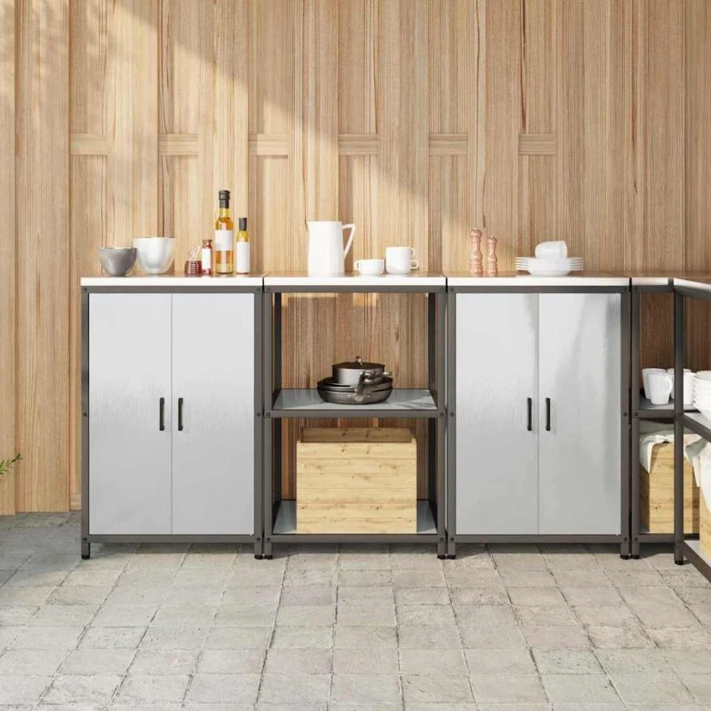 vidaXL Køkkenopbevaringssæt 3 stk Sølv 180 x 50 x 92 cm Rustfrit stål