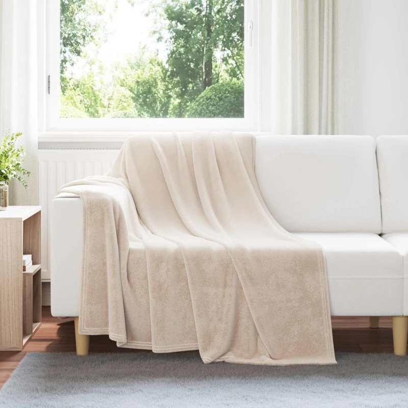 vidaXL Beige Fleece Kastetæppe 150 x 200 cm