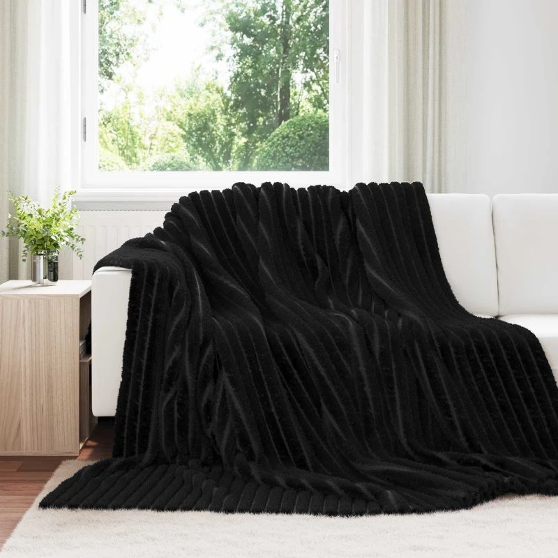 vidaXL Sort Fleece Plaid 240 x 220 cm