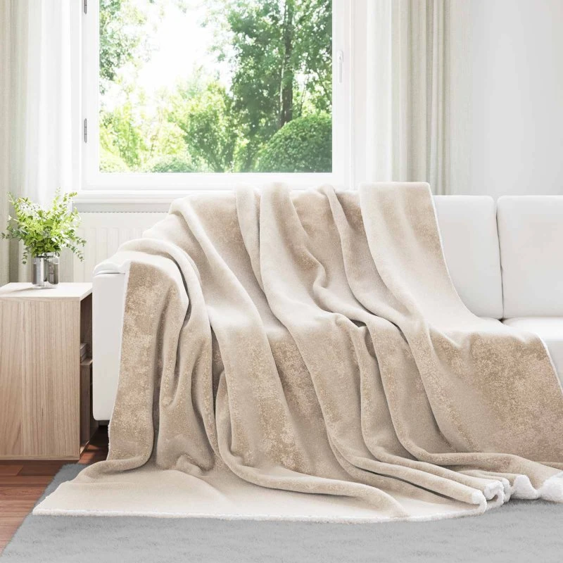 vidaXL Beige Fleece Kastetæppe 220 x 240 cm