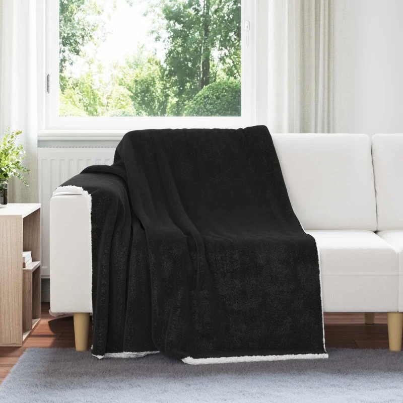 vidaXL Sort Fleece Kastetæppe 150 x 200 cm