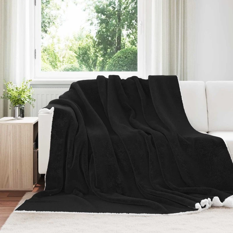 vidaXL Sort Fleece Kastetæppe 240 x 270 cm