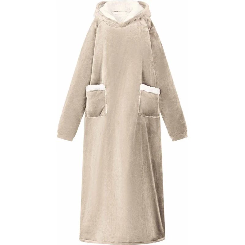 vidaXL Tæppe-hoodie Beige M, Fleece & Flannel